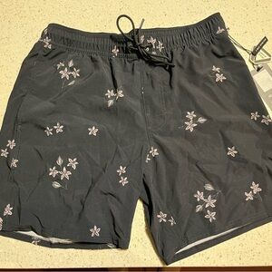 RVCA Black Shorts with Pale Pink Floral Pattern